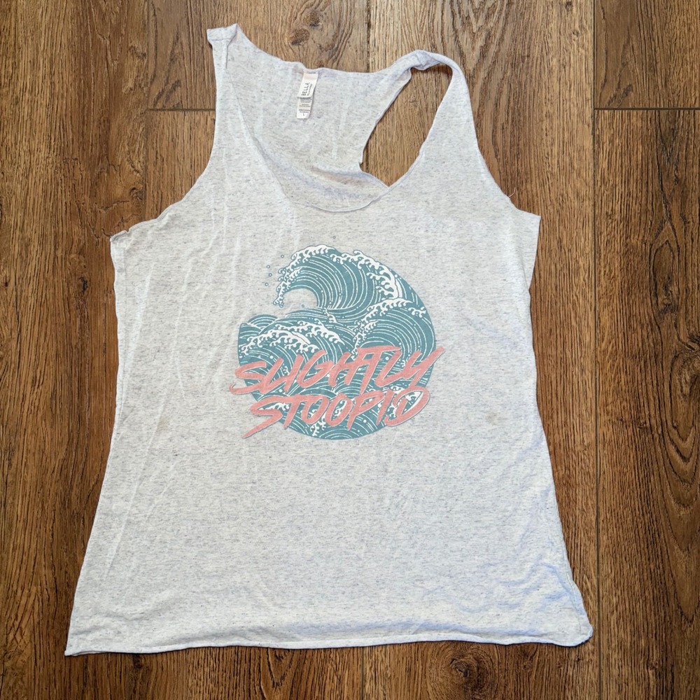 Slightly Stoopid Racerback Tank Top Womens L Gray Pink Wave Reggae Punk Band Tee